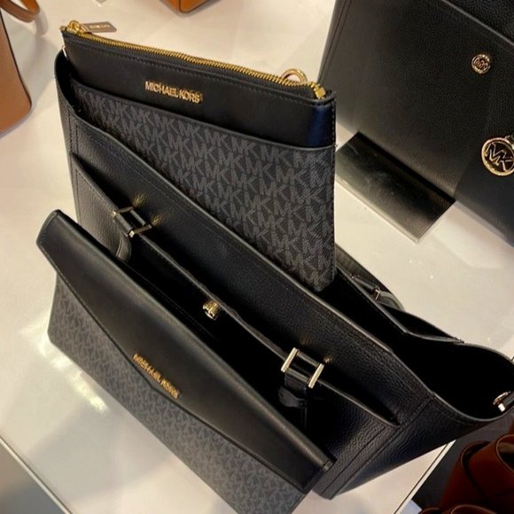 MICHAEL Maisie Large Pebbled Leather 3-in-1 Tote Bag BLACK / BLACK MULTI COLOR - Picture 2 of 16